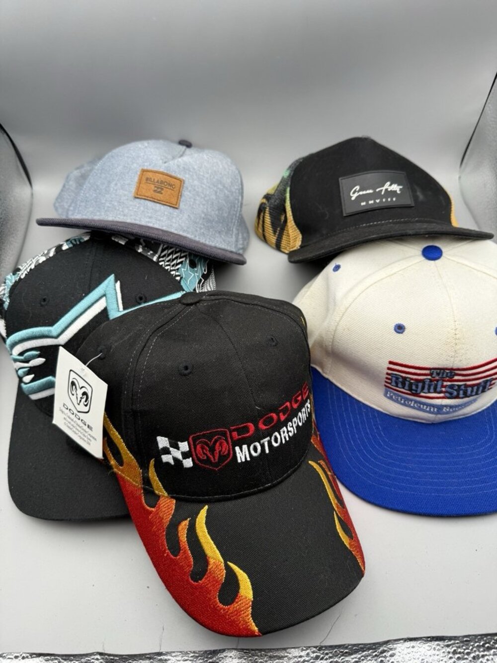 Lot of 5 Hats Caps Dodge Billabong Guy Folly Trucker Petroleum Adult Sizes